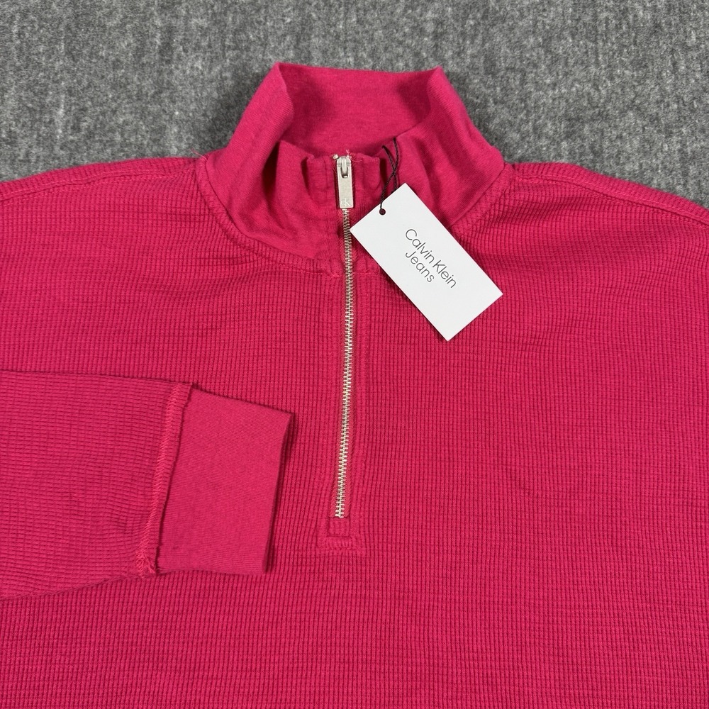 NWT Calvin Klein Jeans Womens M Pink Cropped 1/4 Zip Pullover Sweatshirt Y2K